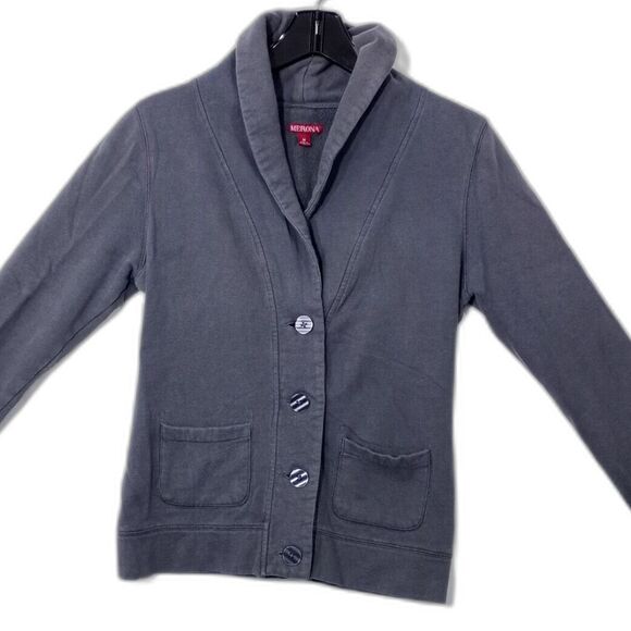 Merona Sweatshirt Size Medium Gray Button Up with Pockets #025 - Picture 2 of 7